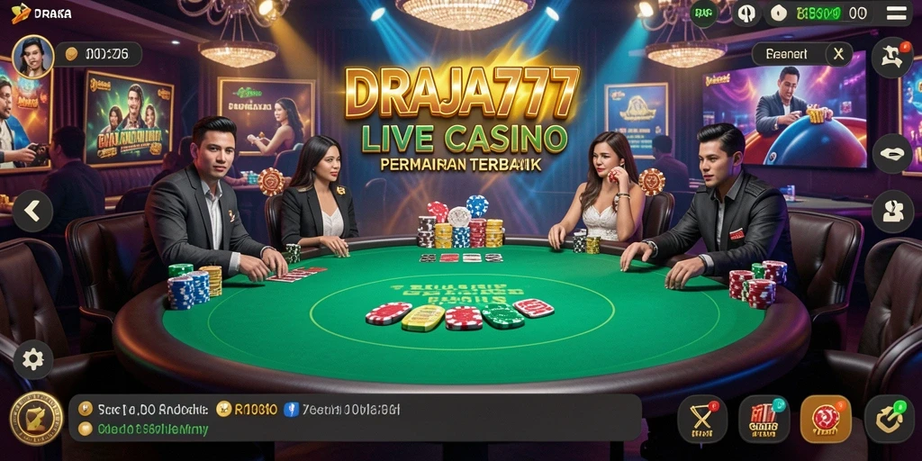 Tampilan gameplay seru DRAJA777 dengan dealer langsung dan berbagai permainan.