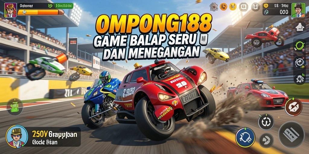Screenshot OMPONG188 menampilkan aksi balap yang mendebarkan di trek yang menarik.