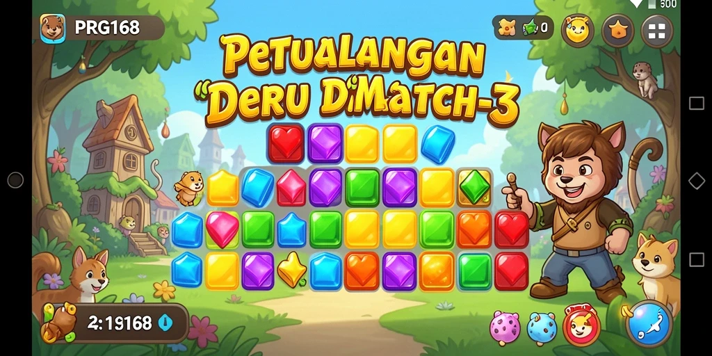 Tampilan permainan seru dengan kombinasi warna-warni Match-3.